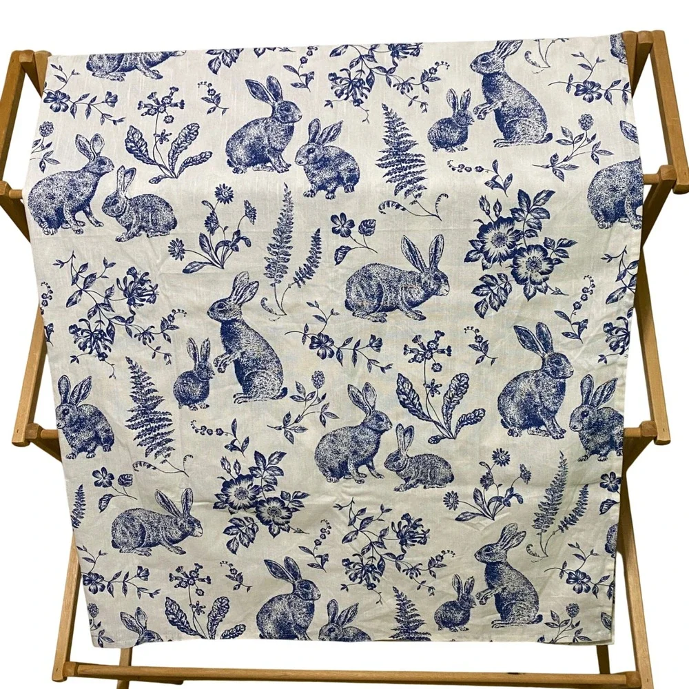Rachel Ashwell The Farmhouse Blue Toile Bunny Rabbit Cotton Tablecloth 82